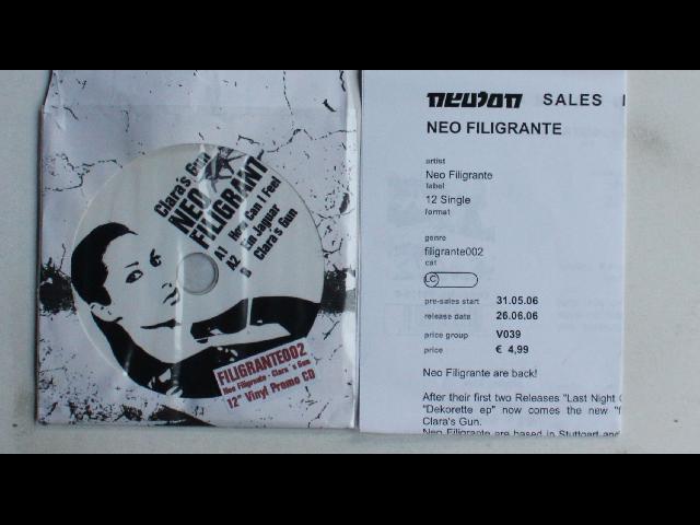 Neo Filigrante Clara's Gun GER Adv CDR Single 2006 + Insert Techno Electro